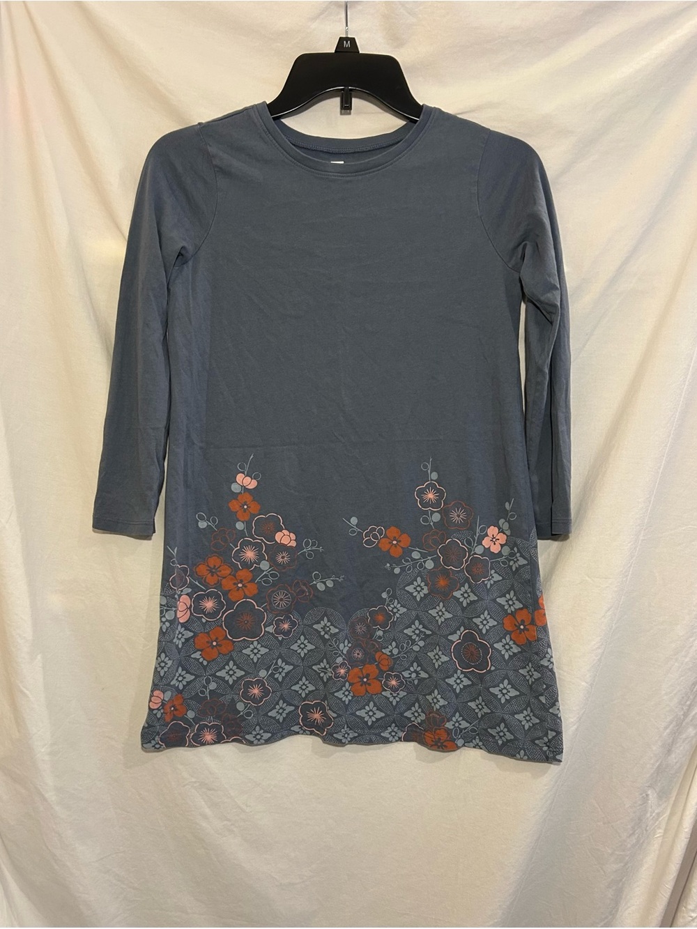 Tea Girls 10 Blue Floral A-Line Lightweight Long Sleeve Dress Casual